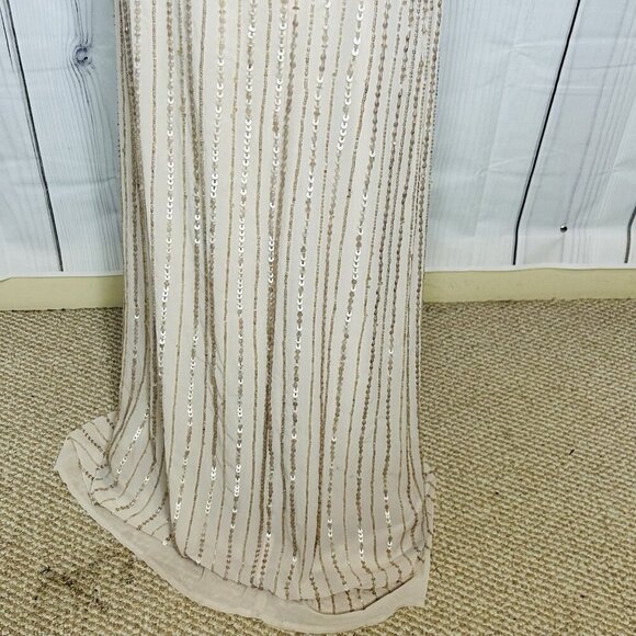 Show Me Your MuMu Sz L Michelle Flutter Dress Gown Show Me the Ring Beaded Beige - Picture 8 of 12